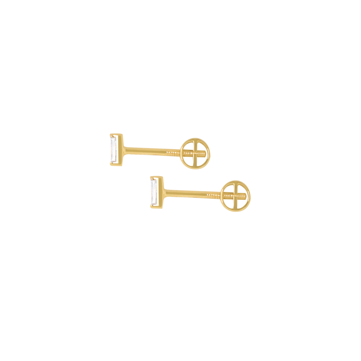 Aretes oro amarillo 18K punto de luz con brillantes baguette