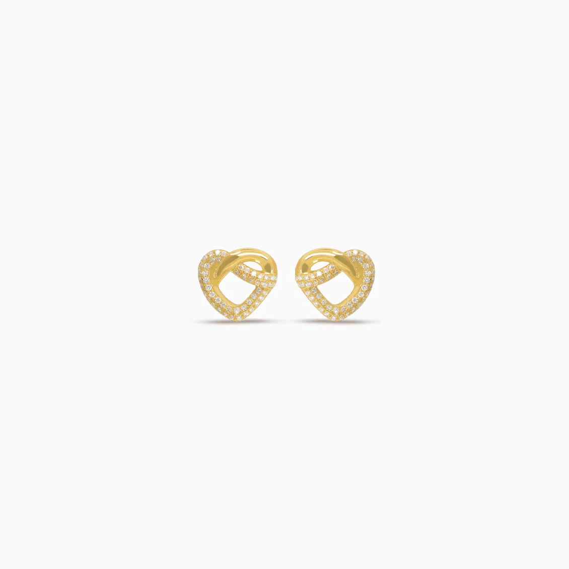 Aretes oro amarillo 18K nudo corazón calado con brillantes