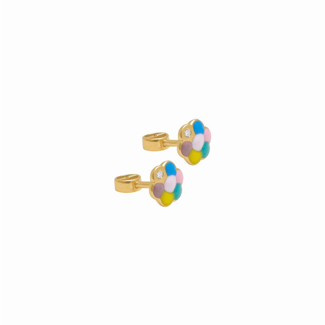 Aretes en oro amarillo 18K multicolor con brillante