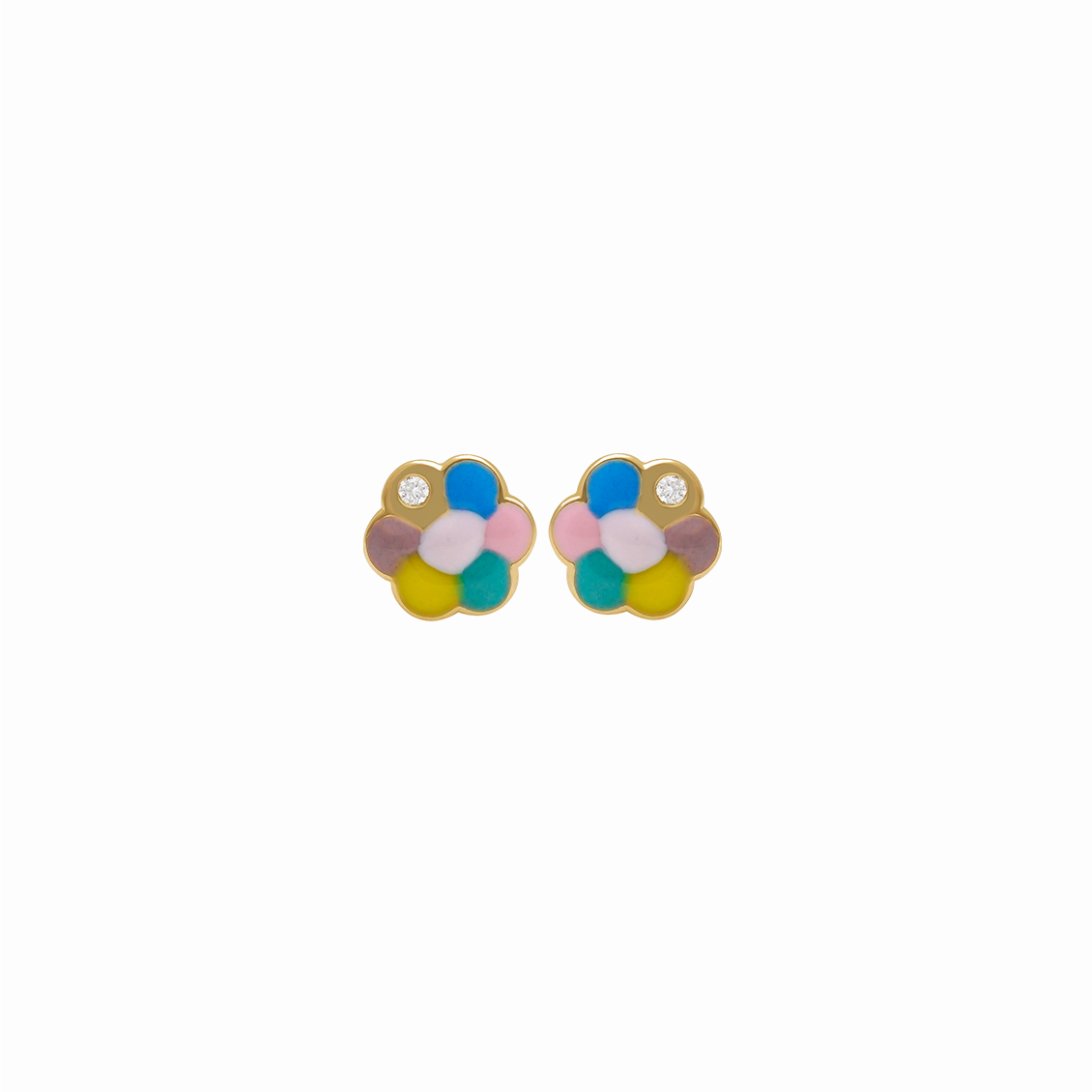 Aretes en oro amarillo 18K multicolor con brillante