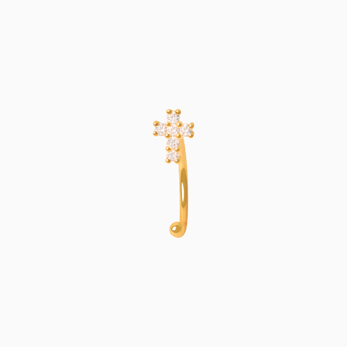 Medio arete en oro amarillo de 18K piercing cruz con brillantes