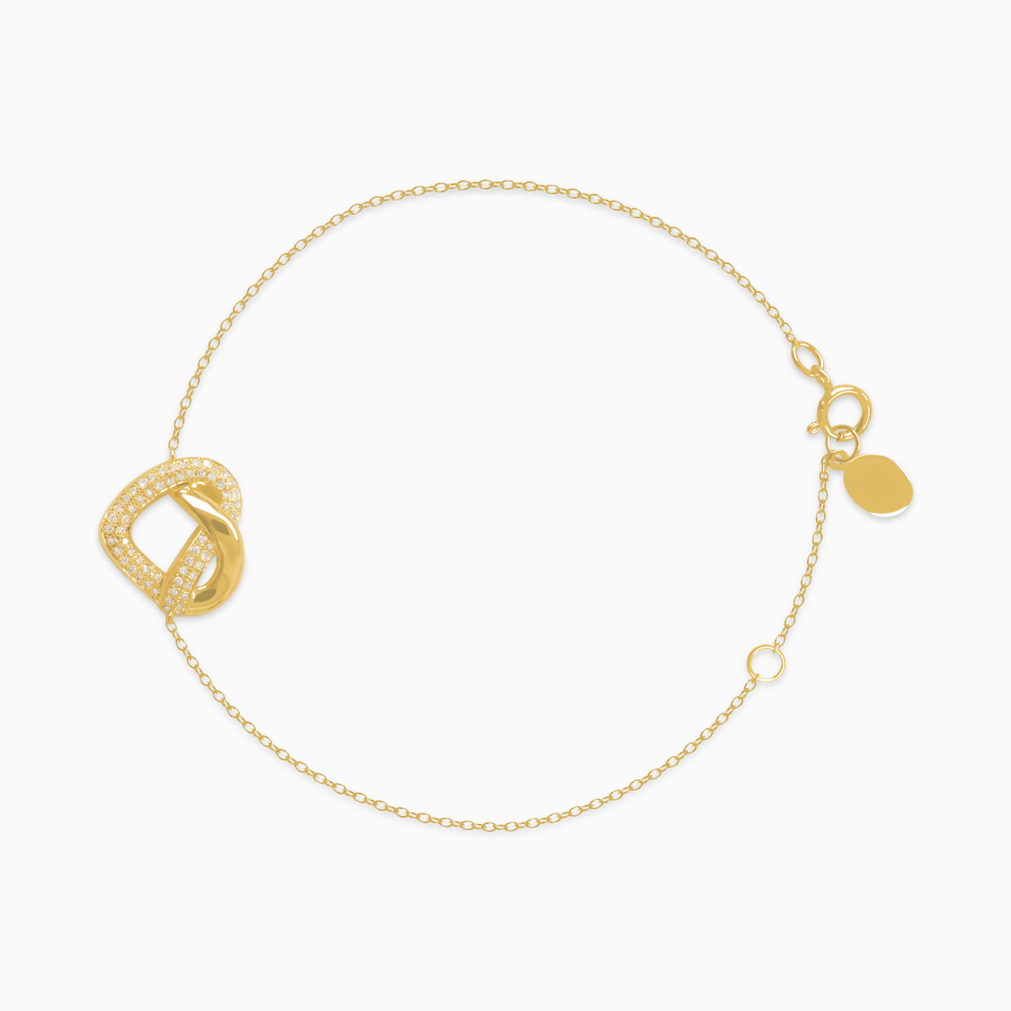 Pulsera oro amarillo 18K nudo corazón calado con brillantes