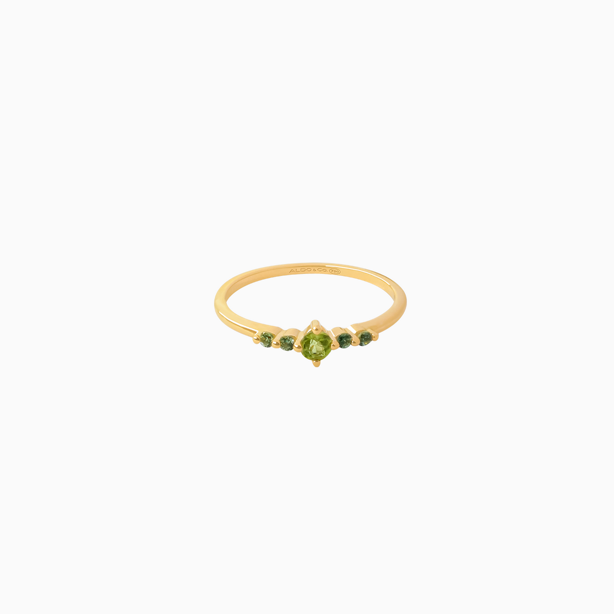 Anillo en oro amarillo de 18K cintillo con turmalinas y zafiros verde