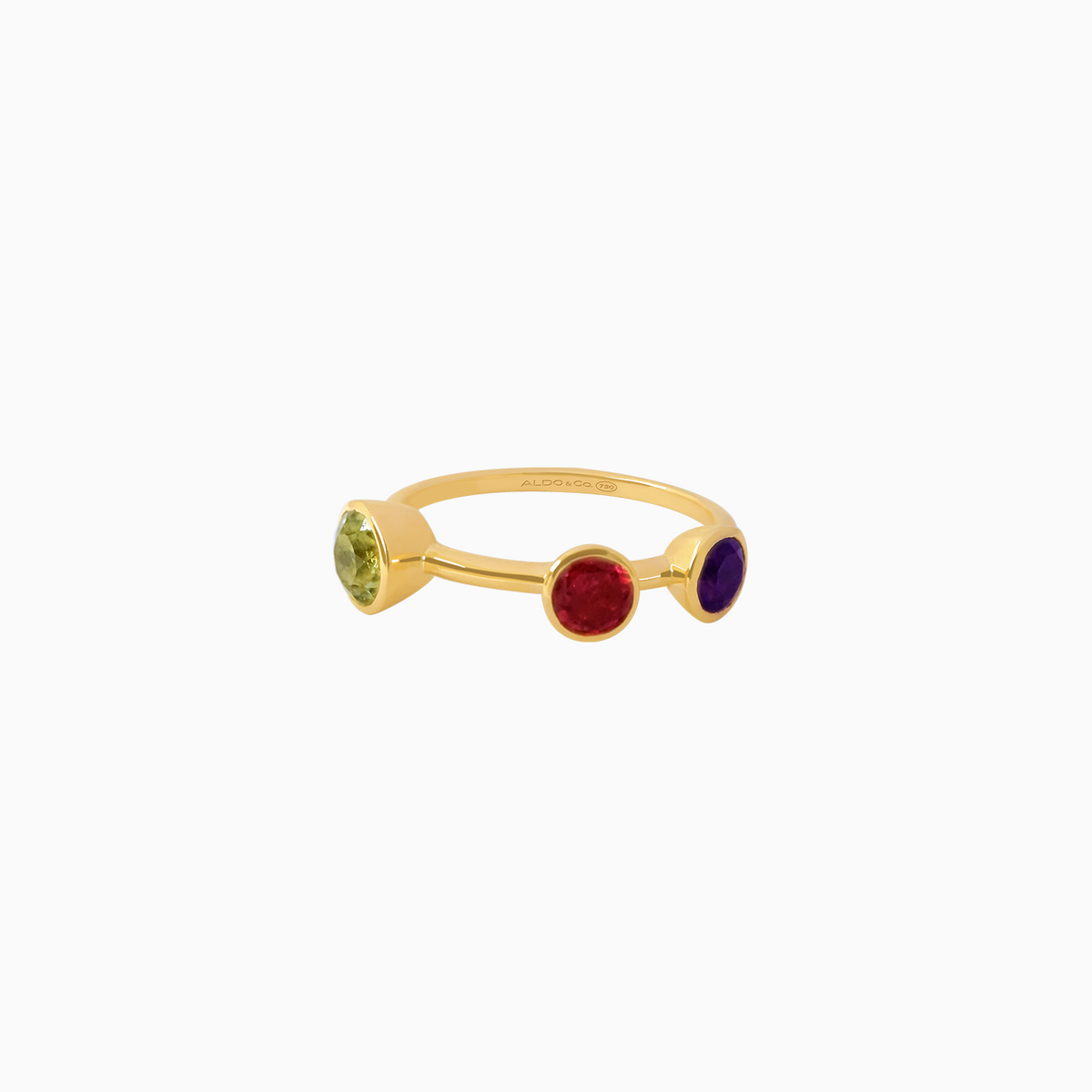 Anillo en oro amarillo de 18K con turmalina verde, rosa y amatista