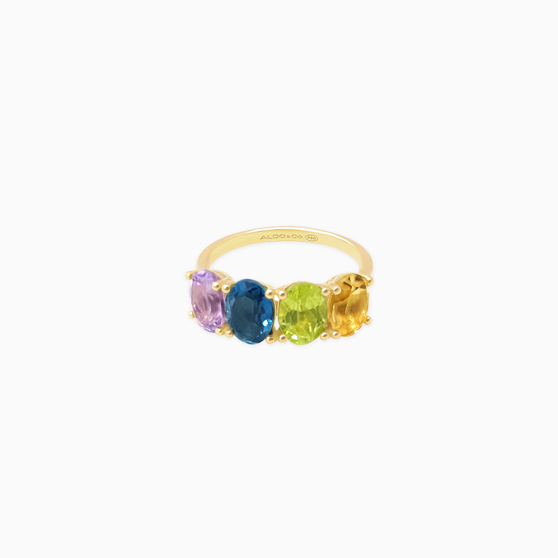 Anillo en oro amarillo de 18K con citrino, peridoto, topacio y amatista