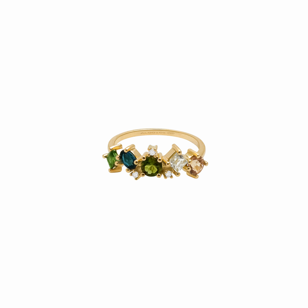 Anillo en oro amarillo de 18K con turmailna y andalucita