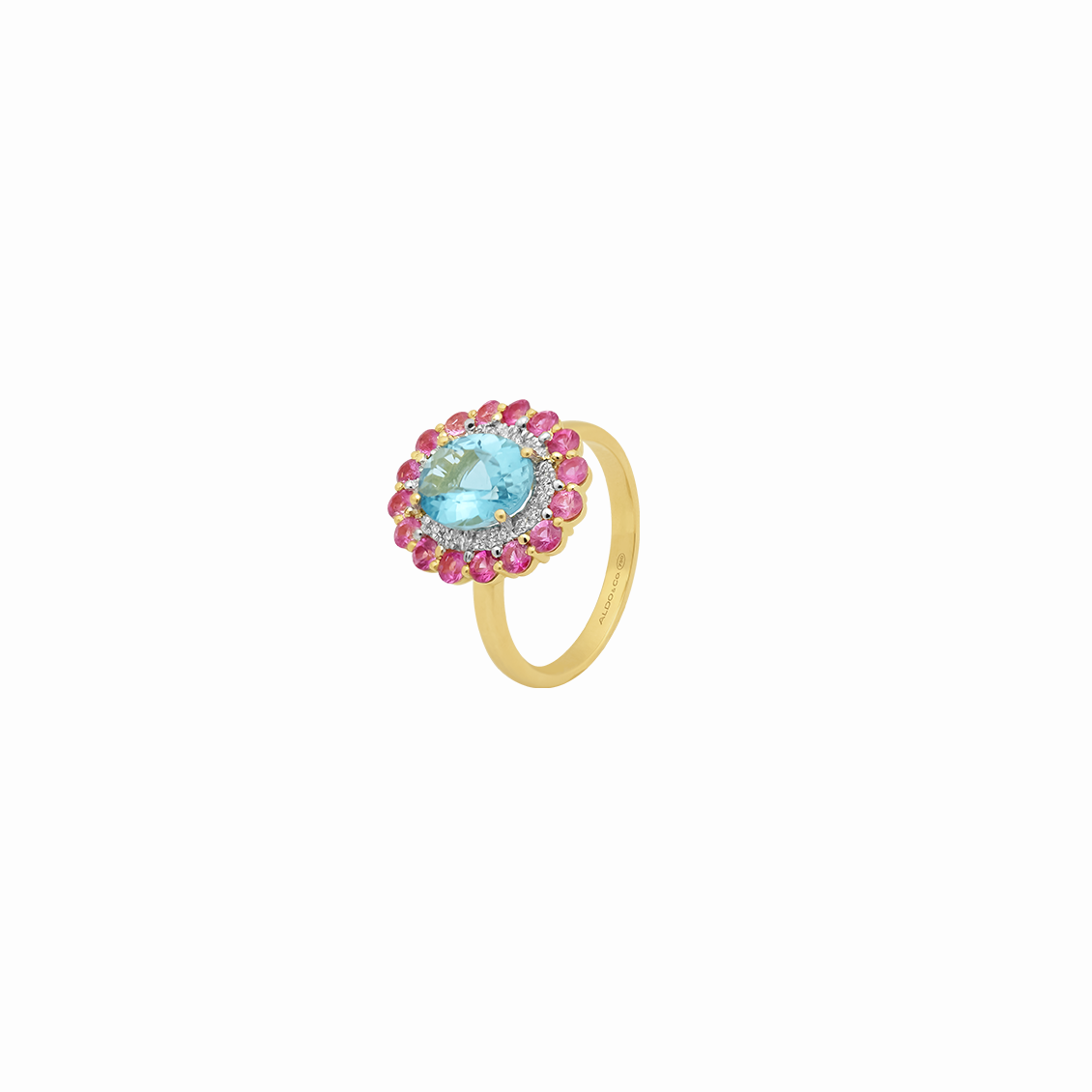 Anillo en oro amarillo 18K topacio oval y zafiros rosados