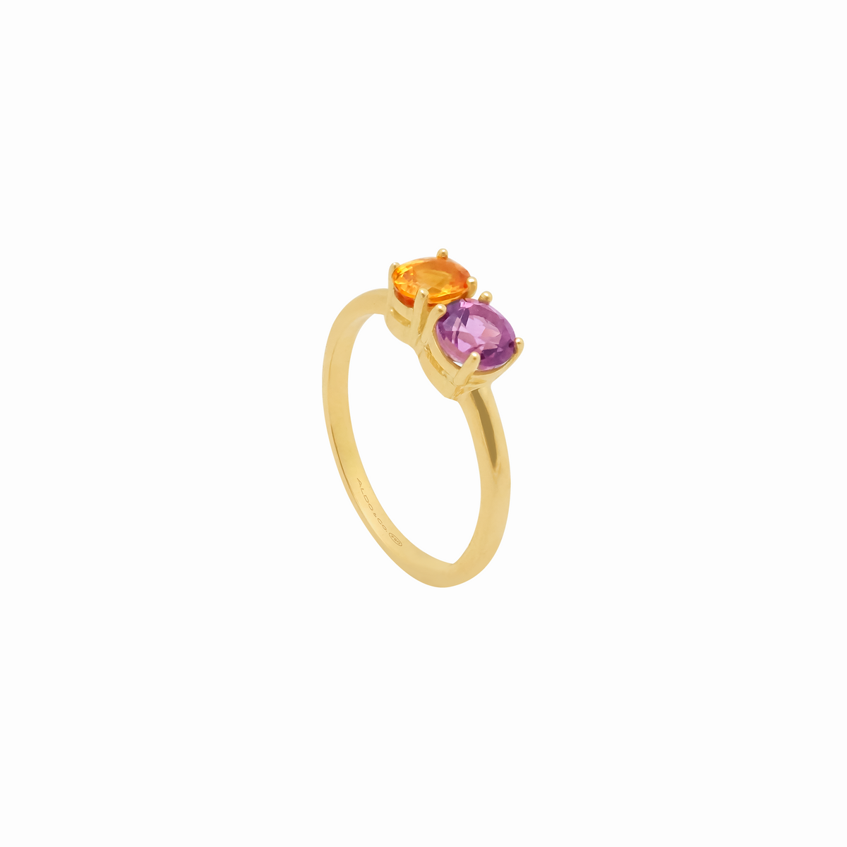 Anillo en oro amarillo 18K zafiro oval naranja y tumalina rosa
