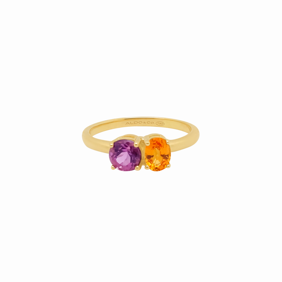 Anillo en oro amarillo 18K zafiro oval naranja y tumalina rosa