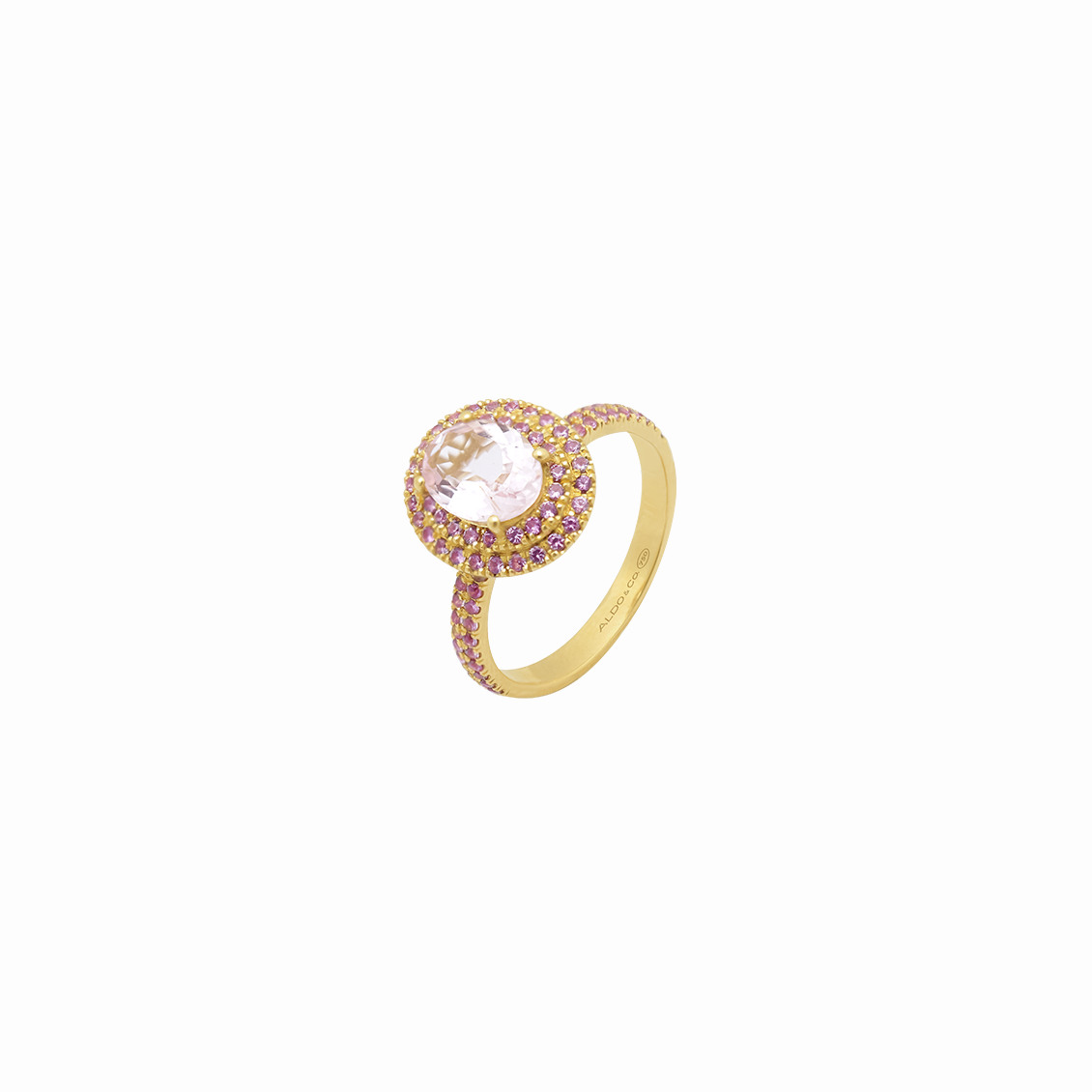 Anillo en oro amarillo 18K con morganita doble halo zafiro lila