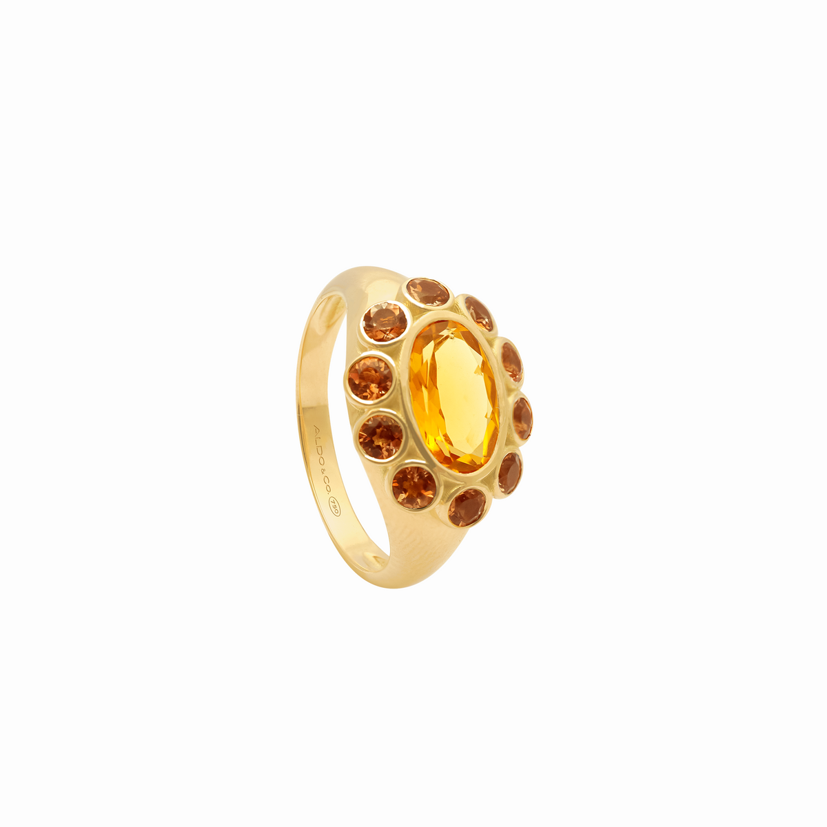 Anillo en oro amarillo de 18K con citrino y andalucita