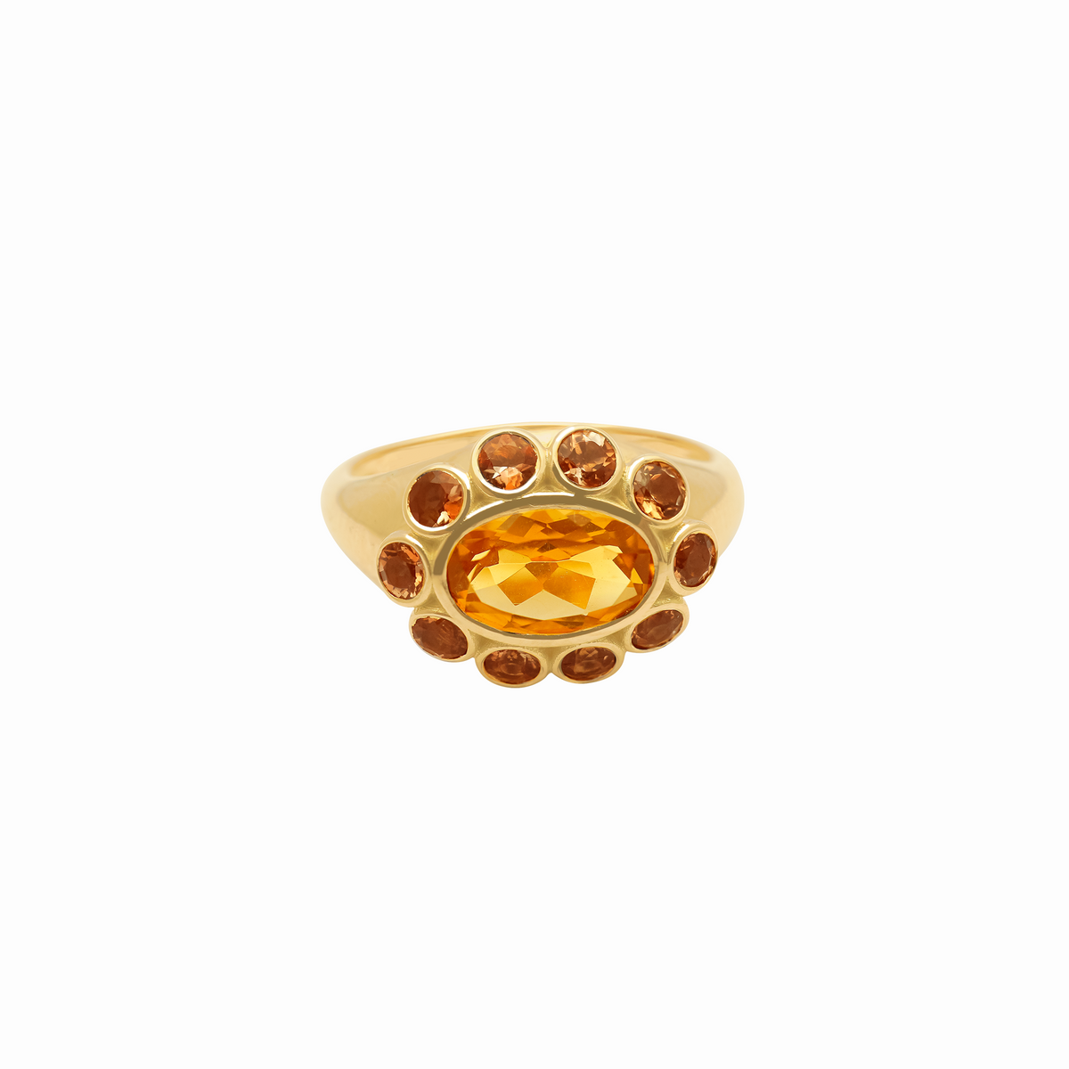 Anillo en oro amarillo de 18K con citrino y andalucita