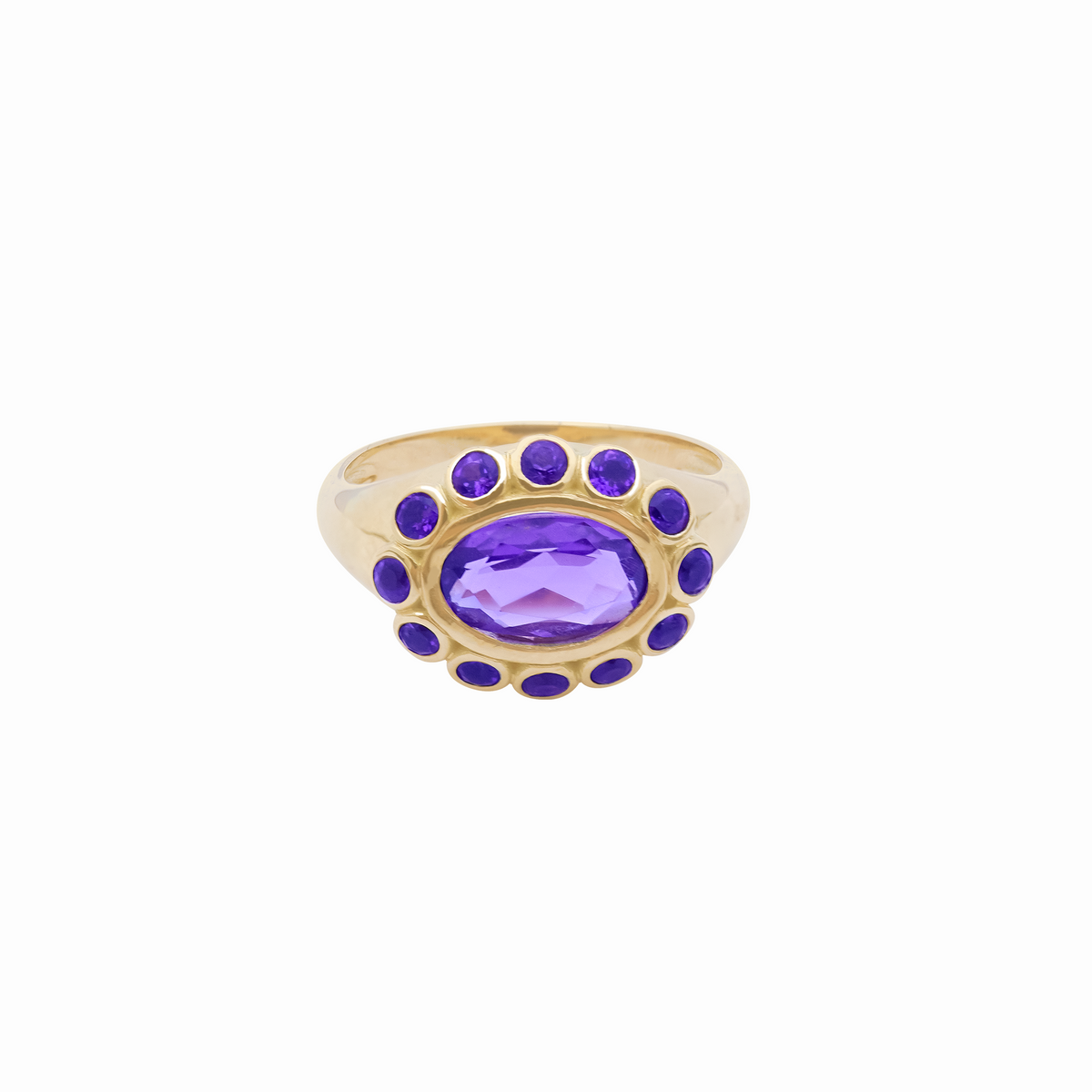 Anillo en oro amarillo de 18K con amatistas