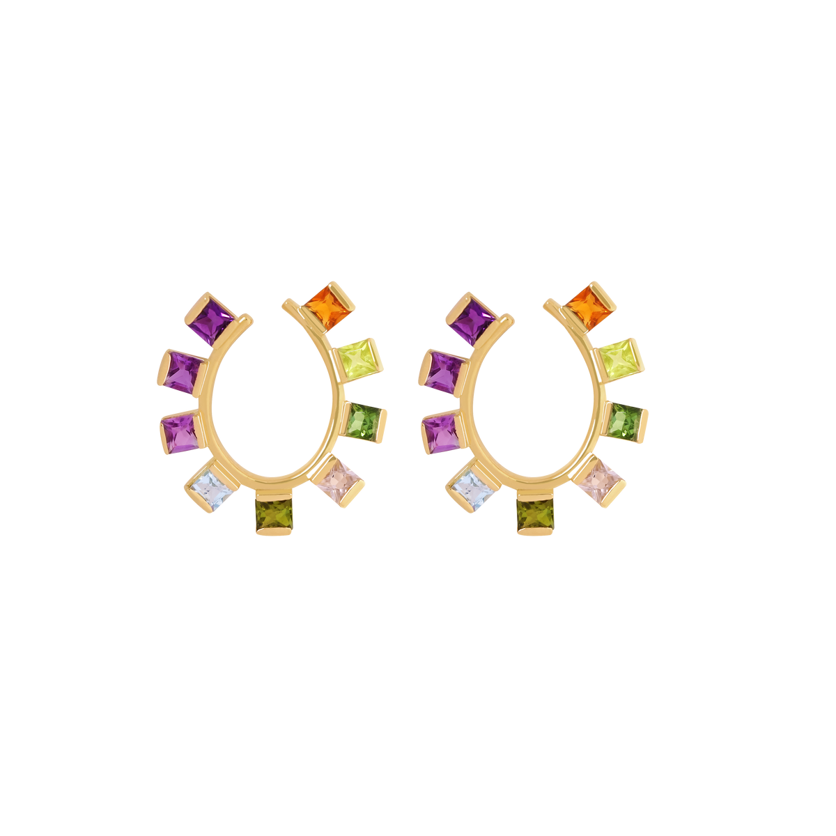 Aretes en oro amarillo de 18K argollas ovales borde liso con piedras
