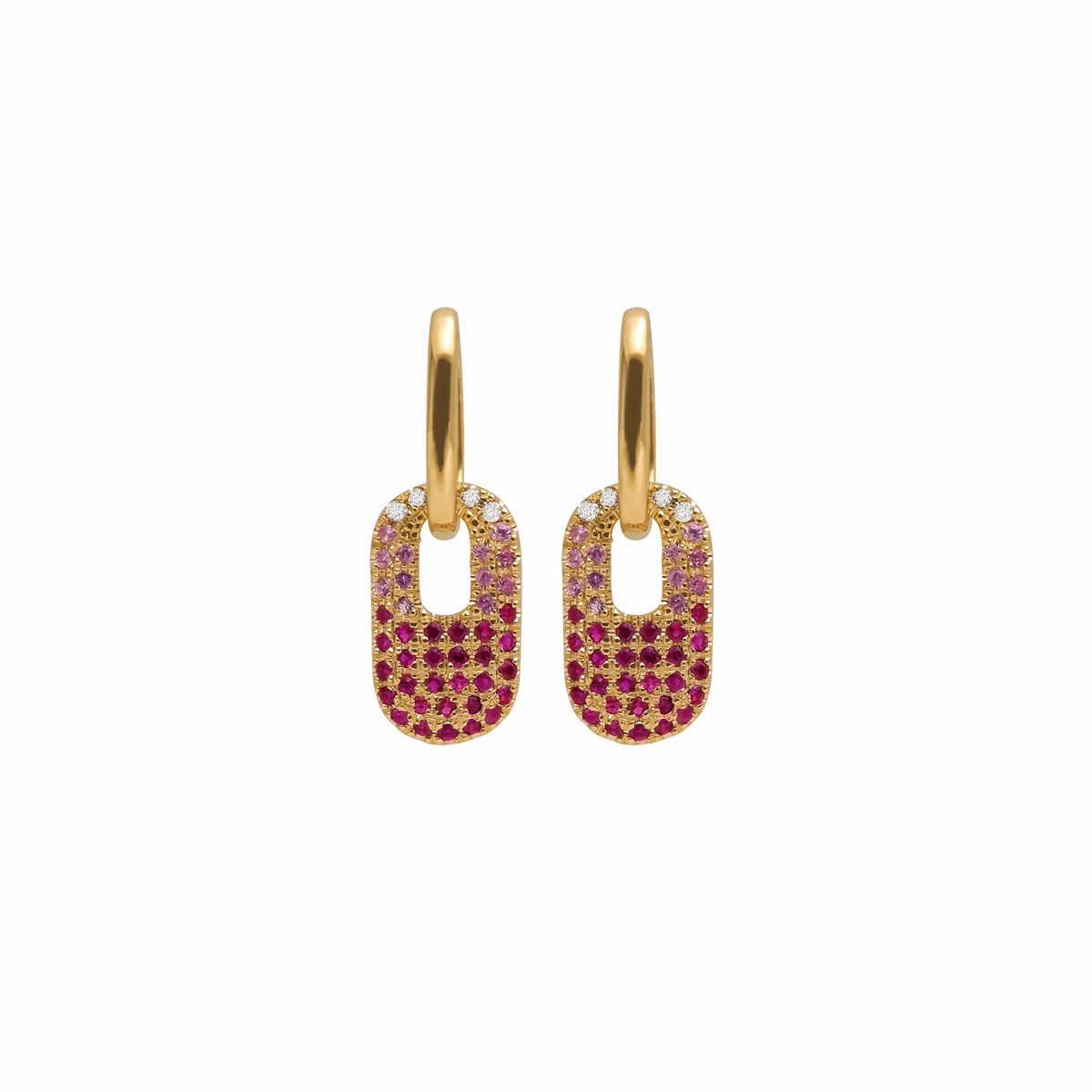 Aretes en oro amarillo de 18K argolla versátil con zafiro rosa y brillantes