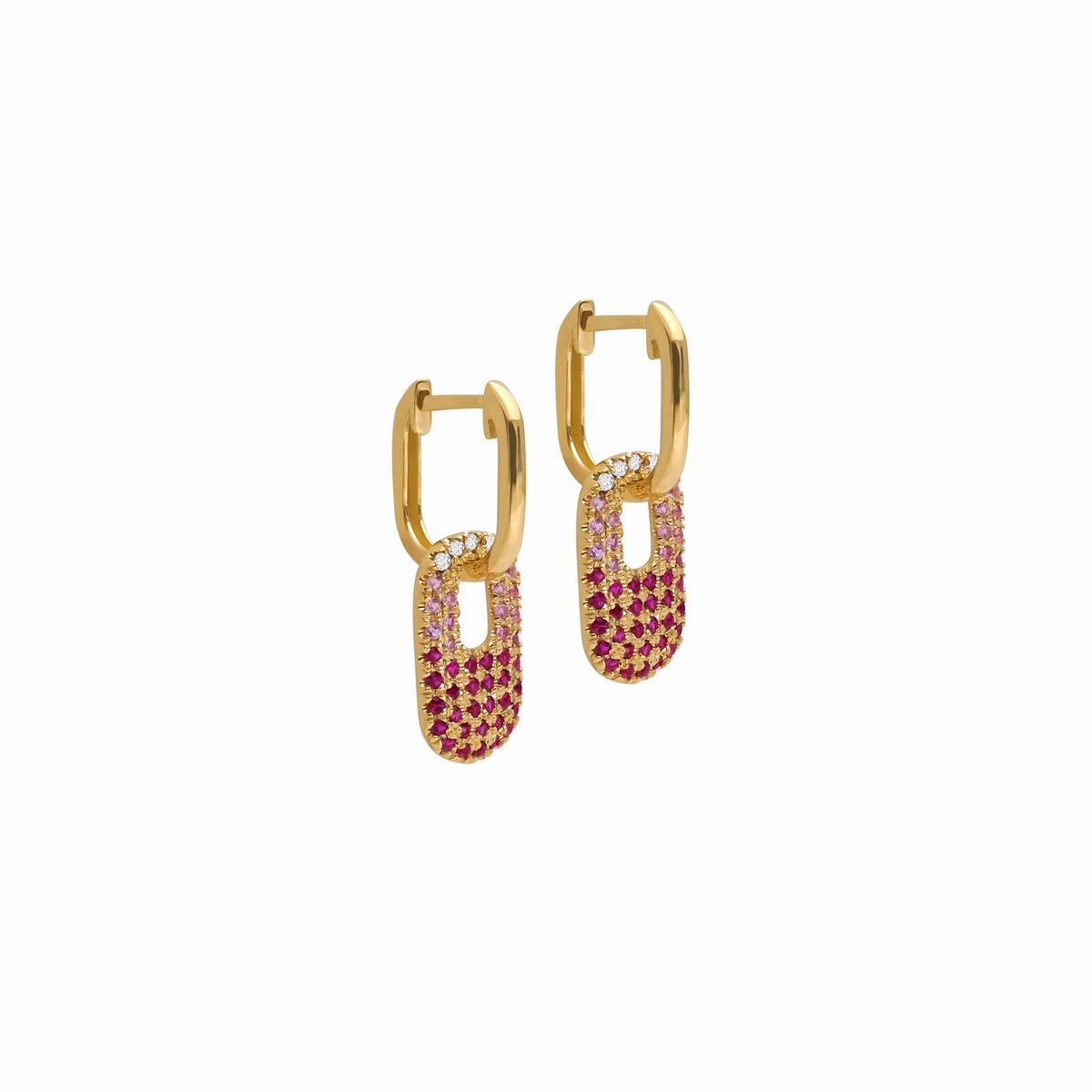 Aretes en oro amarillo de 18K argolla versátil con zafiro rosa y brillantes
