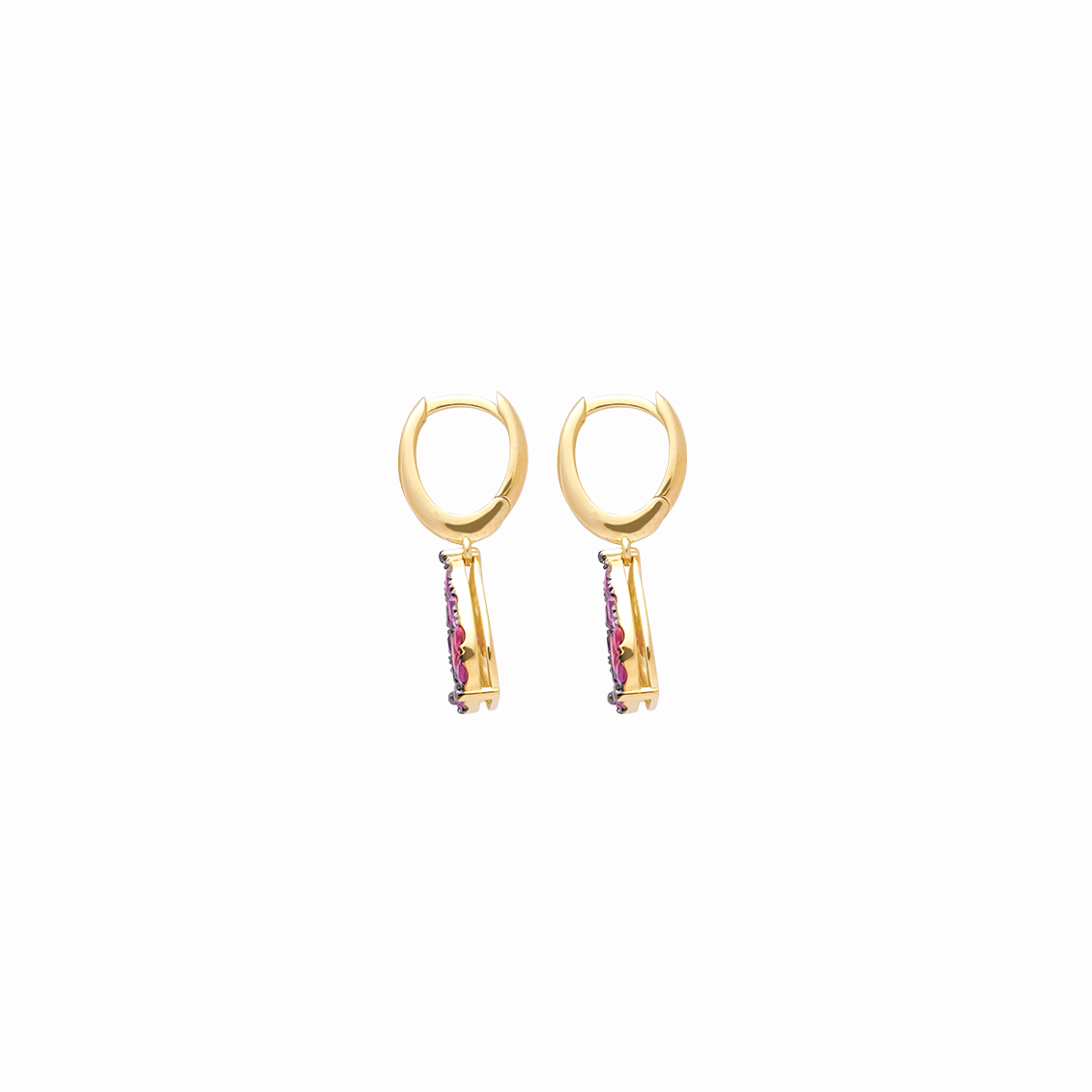 Aretes en oro amarillo 18K ovales gota zafiros y turmalinas rosadas