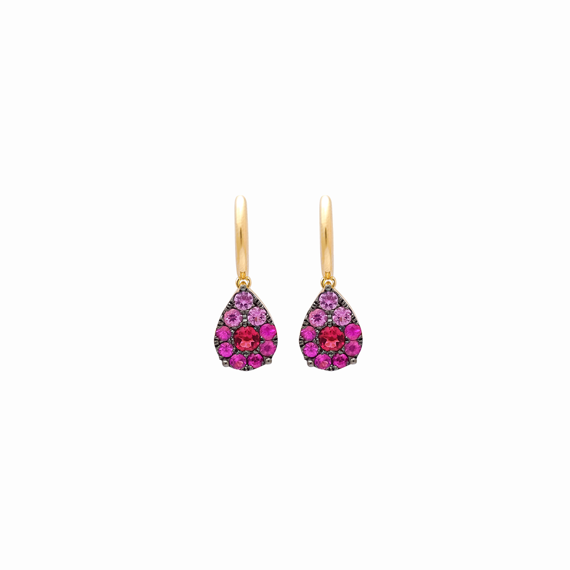 Aretes en oro amarillo 18K ovales gota zafiros y turmalinas rosadas