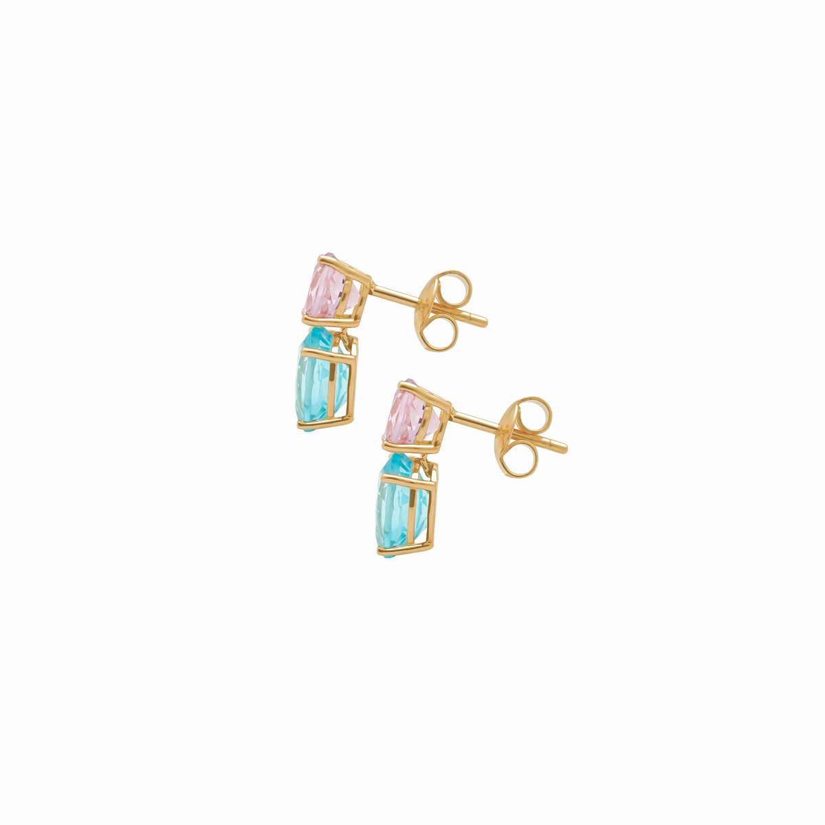 Aretes en oro amarillo 18K con morganita y topacio