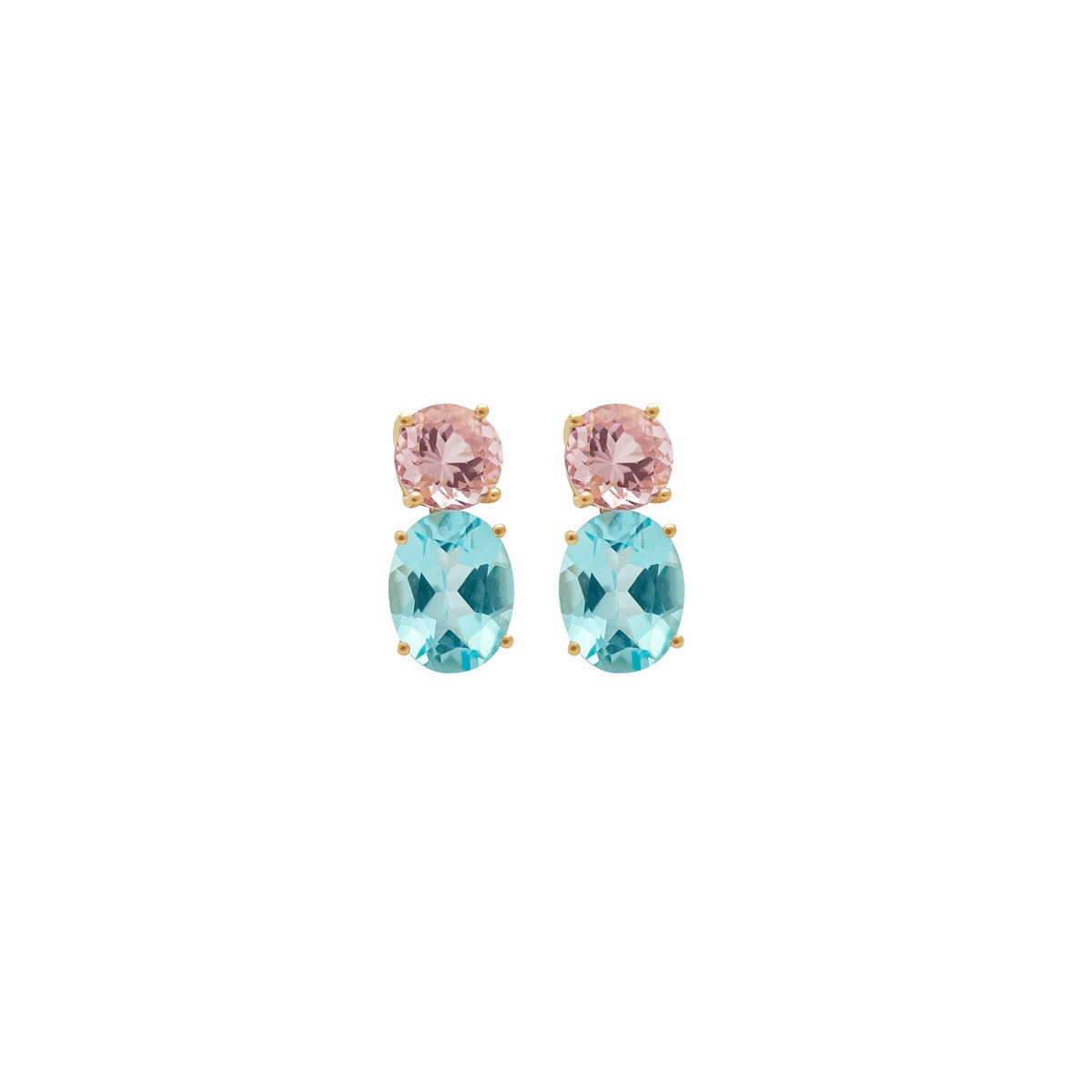 Aretes en oro amarillo 18K con morganita y topacio