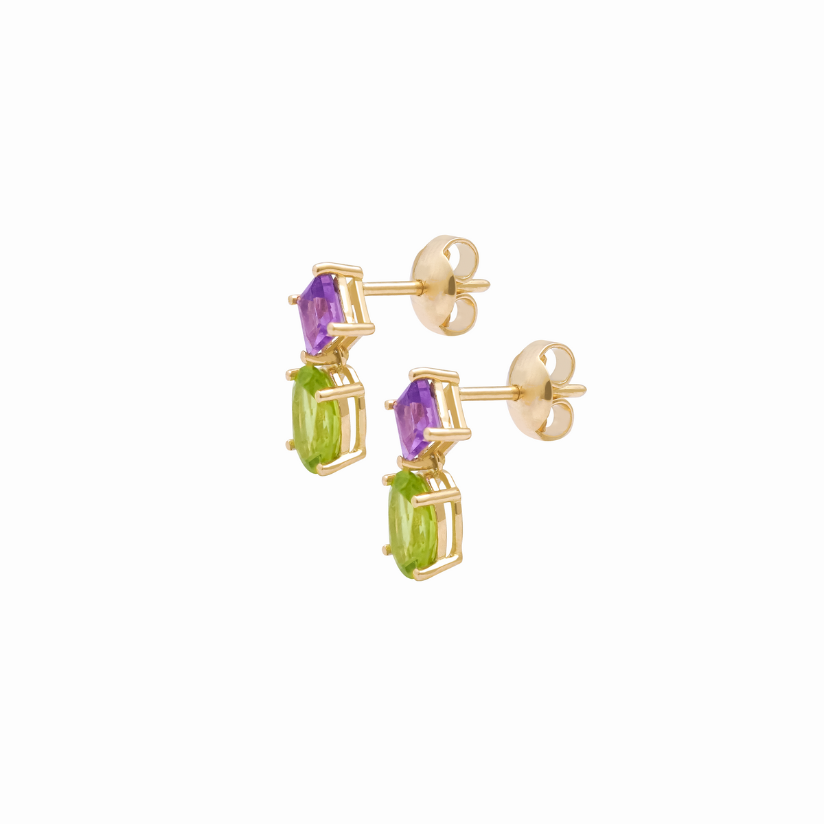Aretes en oro amarillo 18K con amatista y peridot