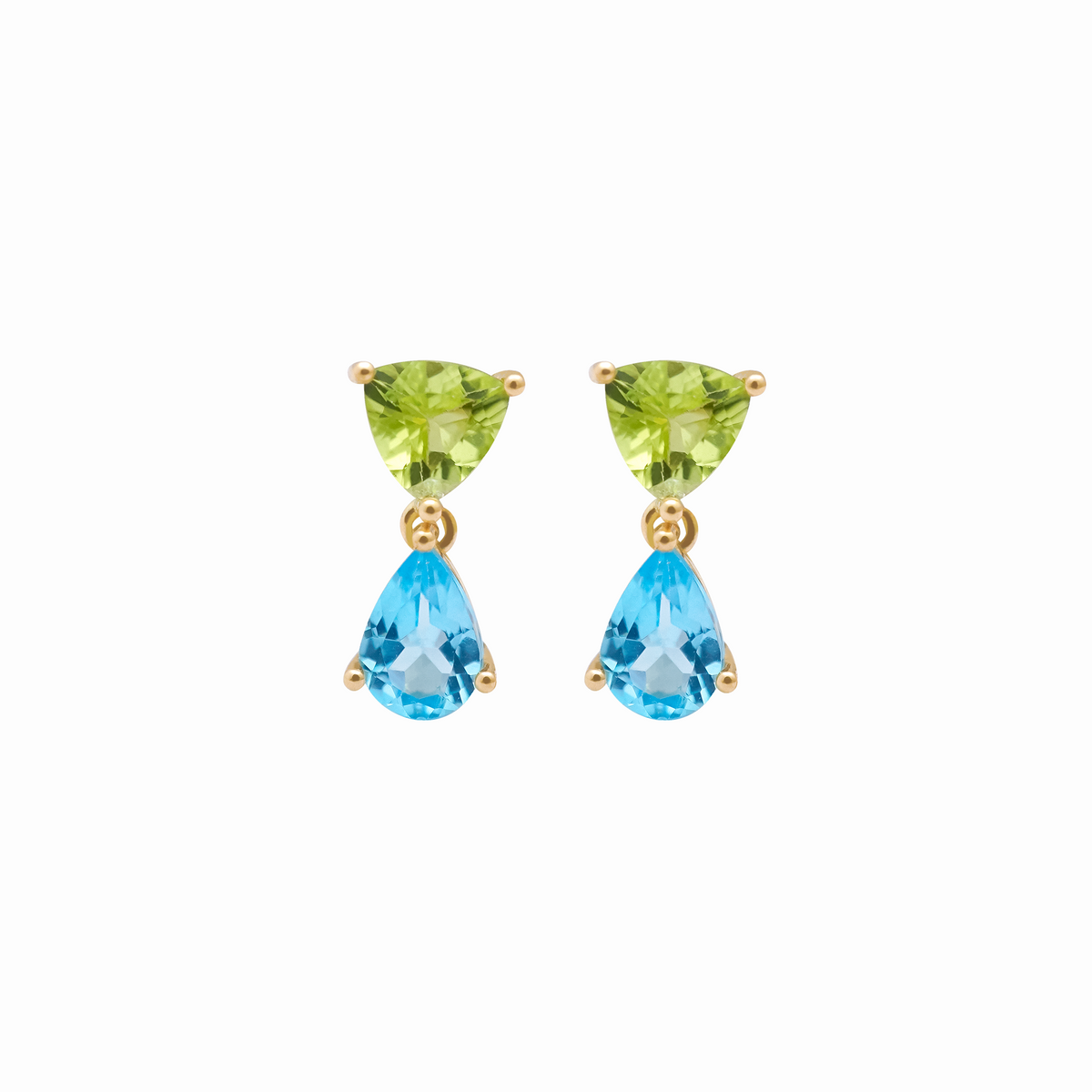 Aretes en oro amarillo 18K con peridoto y topacio