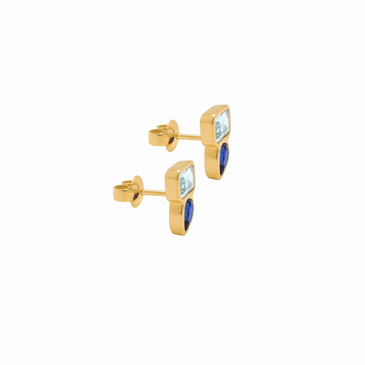 Aretes en oro amarillo 18K pera y topacio corte esmaralda