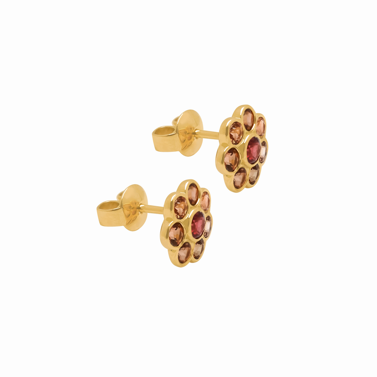 Aretes de oro amarillo 18K con granate y andalucitas