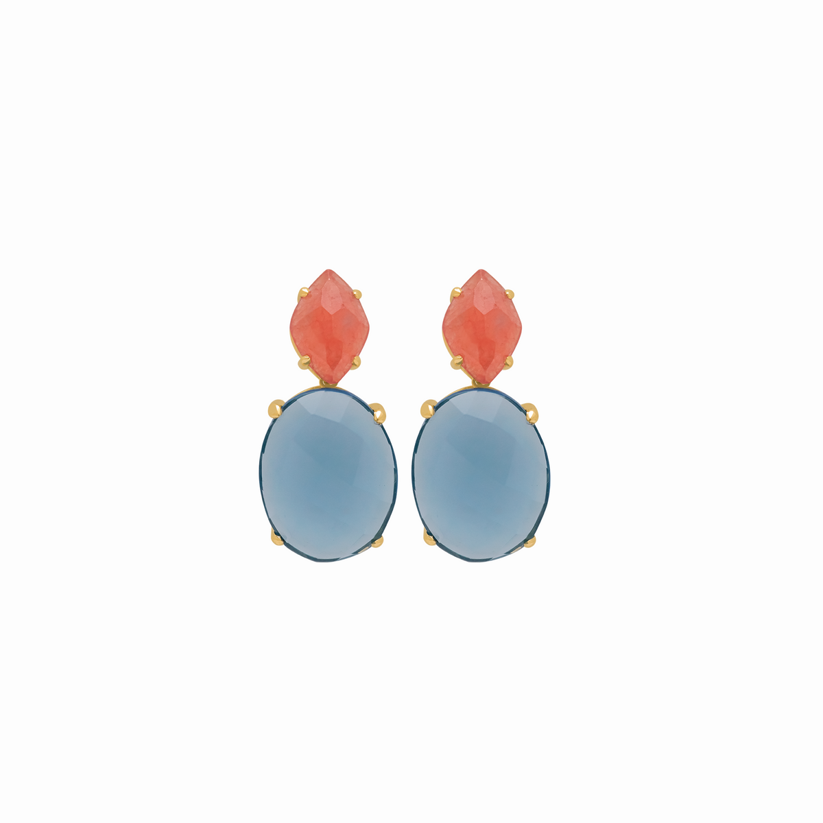 Aretes en oro amarillo 18K rodocrosita con topacio y colgante con topacio london blue