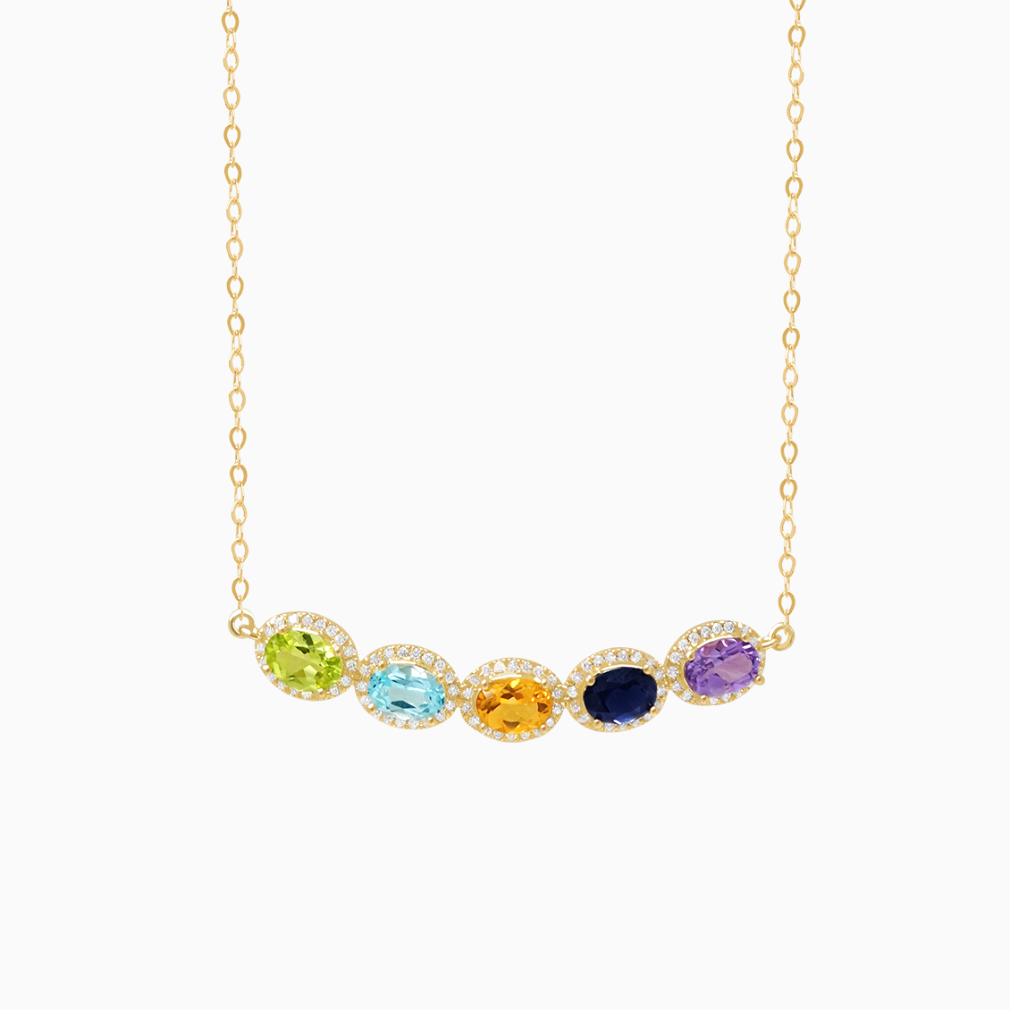 Collar oro amarillo 18K barra con piedras de colores y brillantes