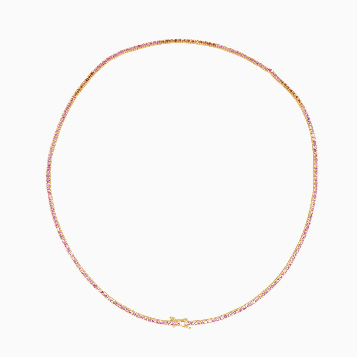 Collar en oro amarillo 18K diseño tennis con turmalinas, zafiros morados y rosados