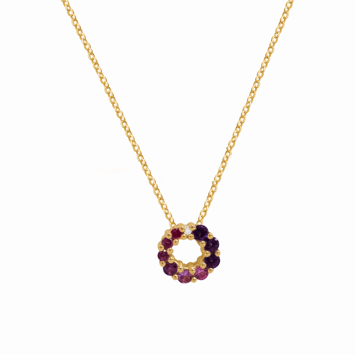 Collar en oro amarillo 18K circular calado con piedras diversas 0.245 ct