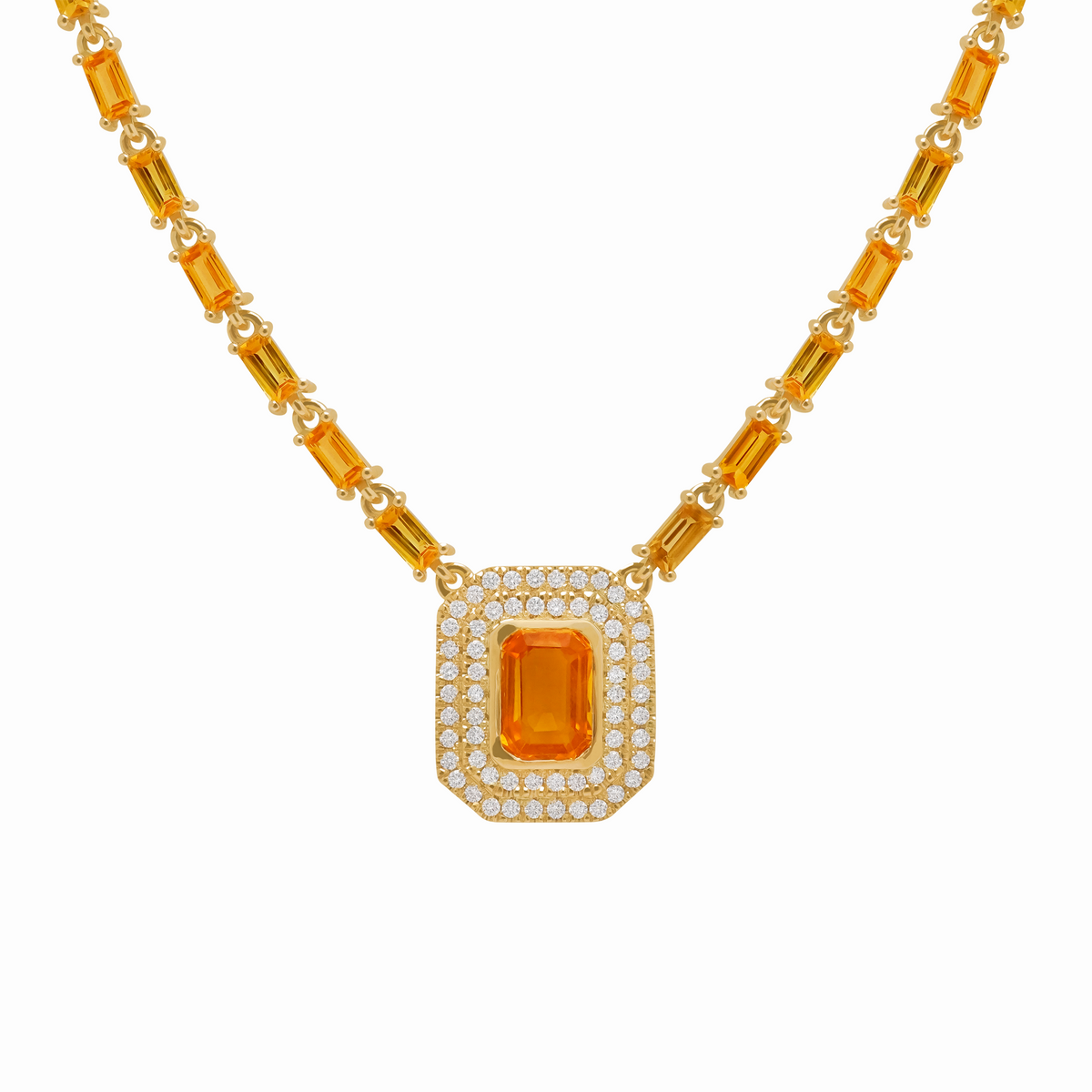 Collar en oro amarillo de 18K con zafiro amarillo y citrinos baguette