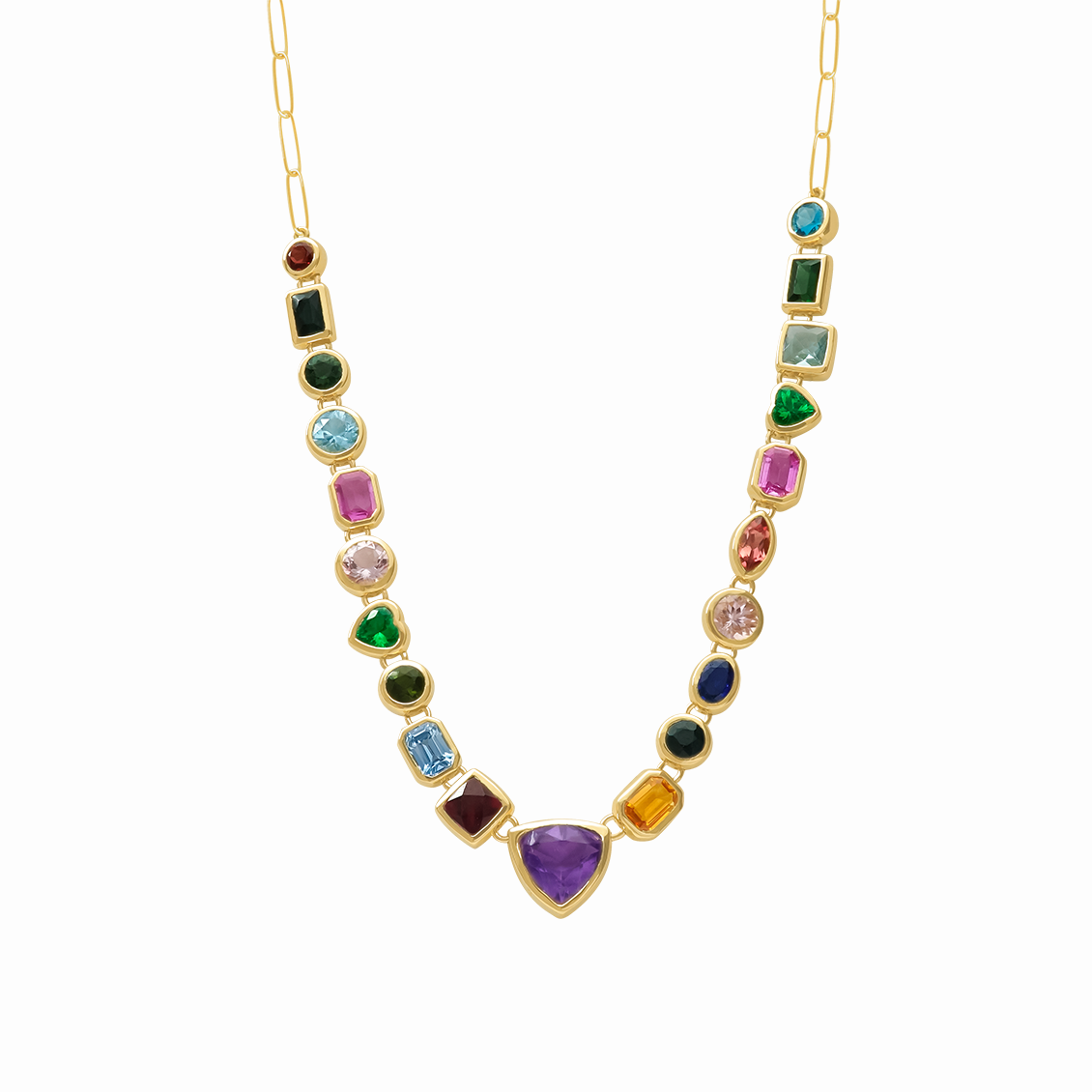 Collar en oro amarillo 18K con piedras diversas con biseles y cadena