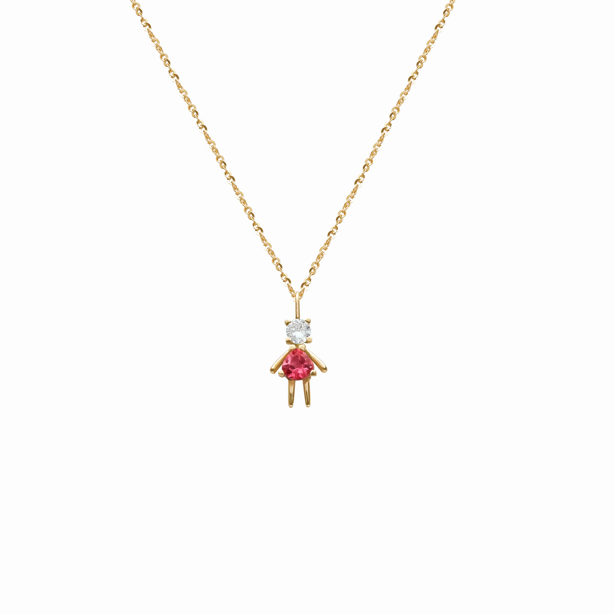 Dije oro amarillo 18K niña con zafiros blancos y turmalinas rosas