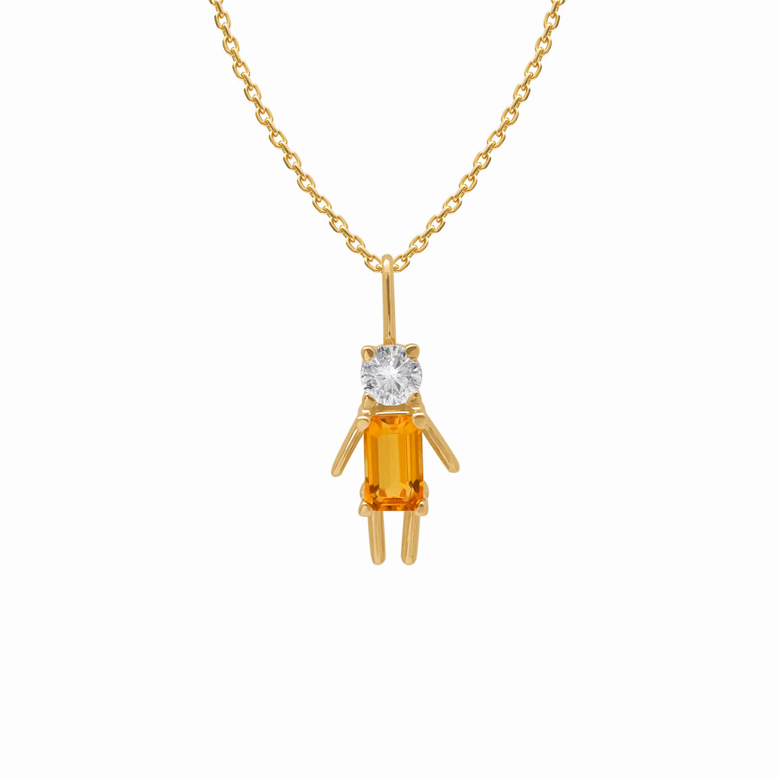 Dije en oro amarillo 18K niño con zafiro blanco y citrinos