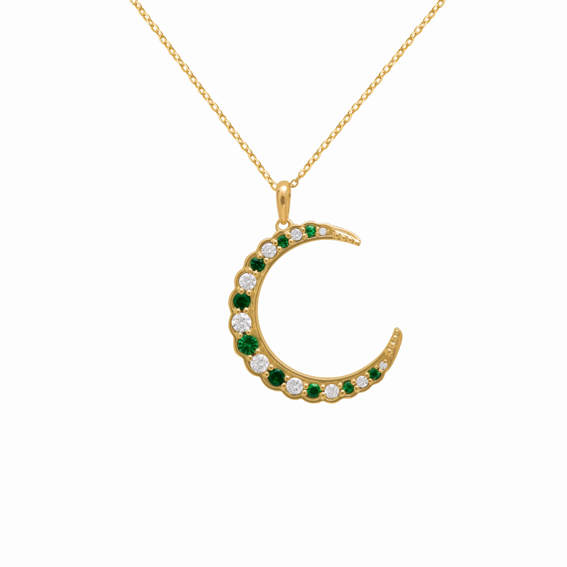 Dije en oro amarillo 18K en formas de luna con tsavoritas, turmalinas y brillantes