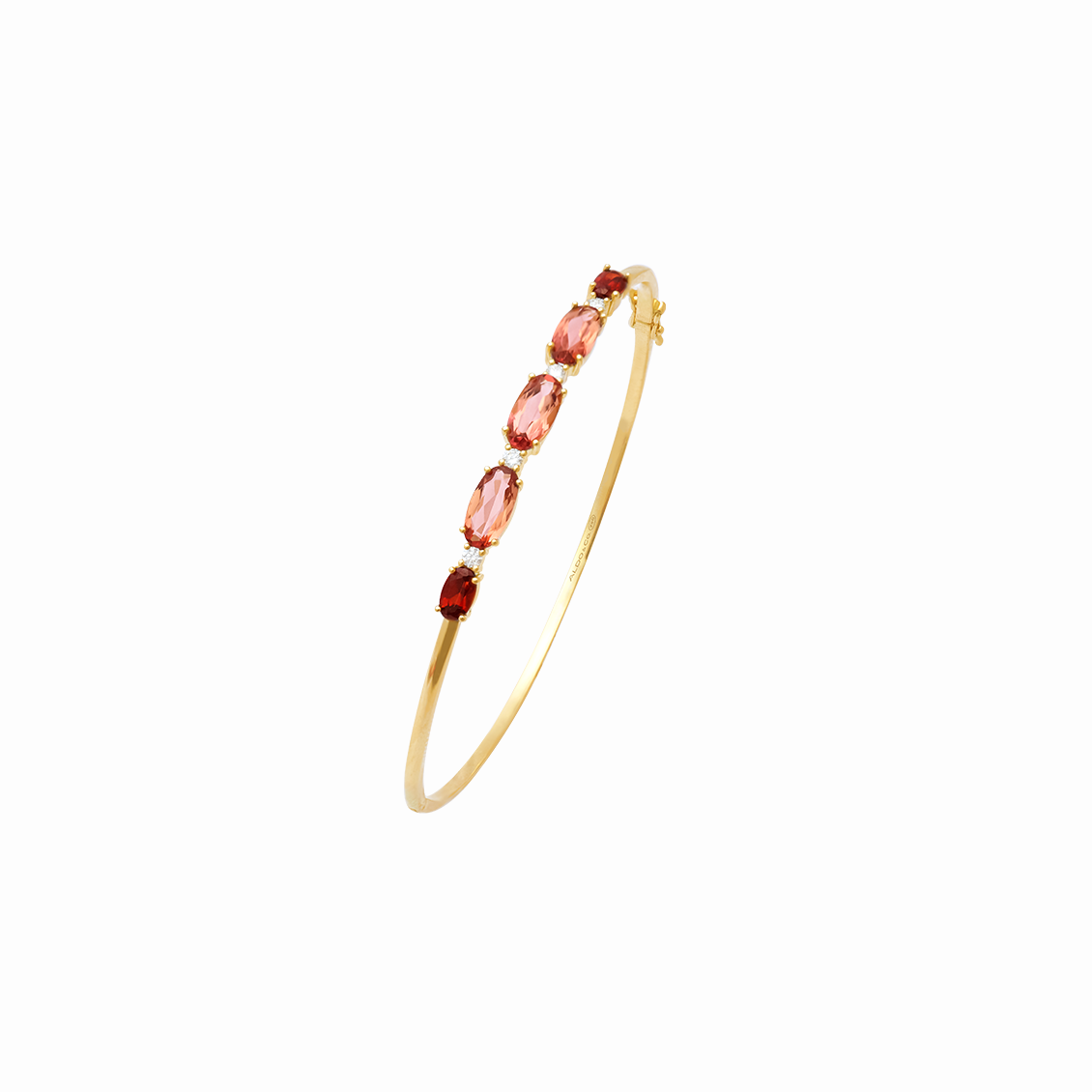 Pulseras en oro amarillo 18K bangle con turmalinas rosa y granate