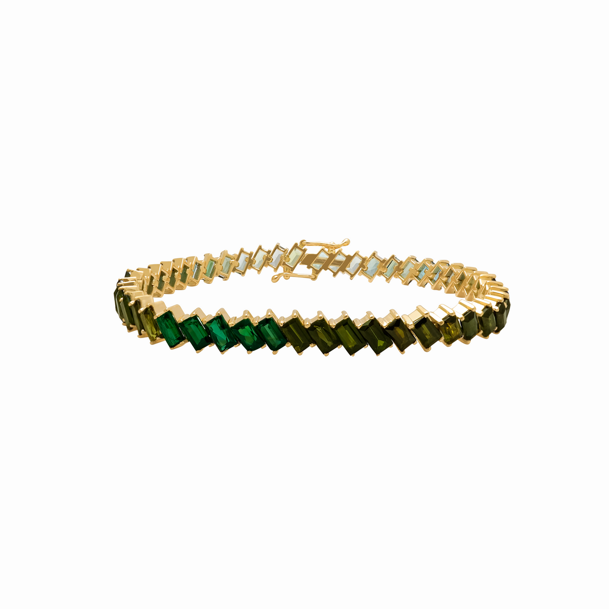 Pulsera en oro amarillo de 18K tennis con zafiros y turmalinas y peridotos