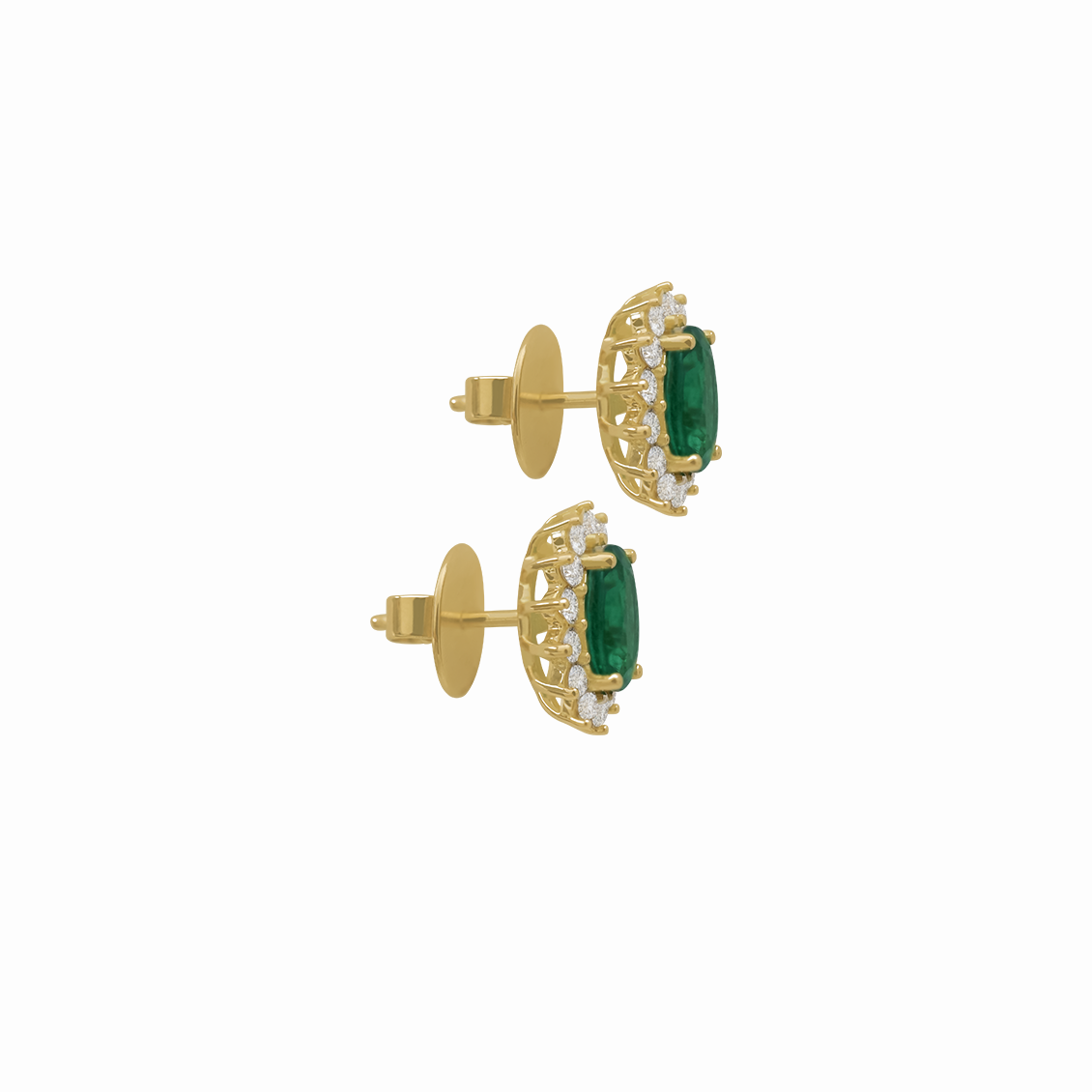Aretes en oro amarillo 18K Lady Di. con esmeraldas ovales y brillantes