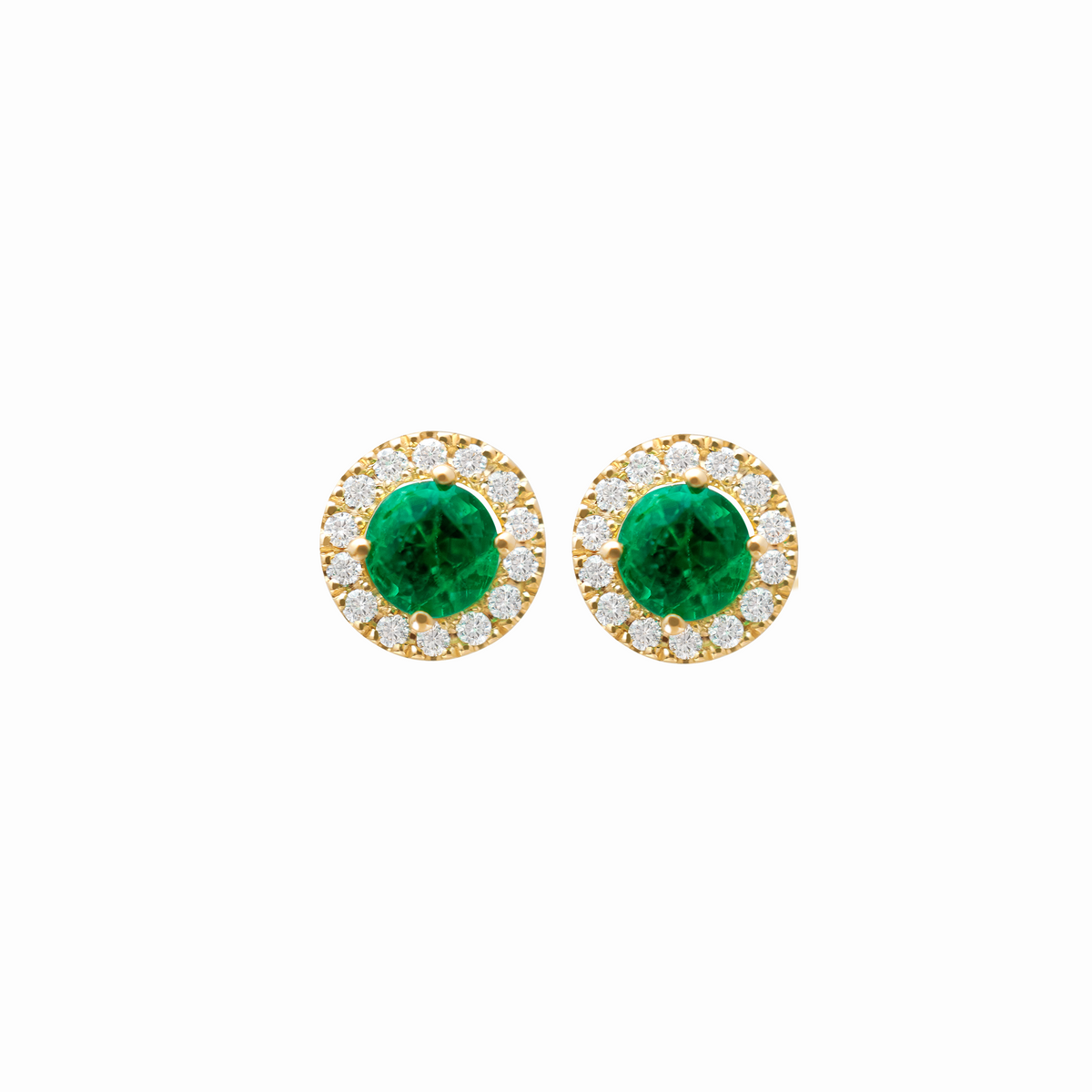 Aretes en oro amarillo 18K con esmeraldas y brillantes