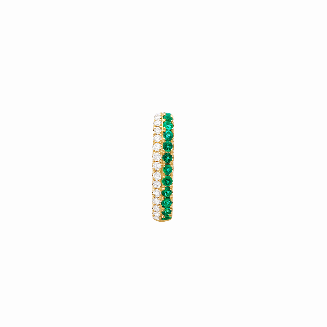 Medio arete piercing en oro amarillo 18K semiabierto brillantes con esmeraldas