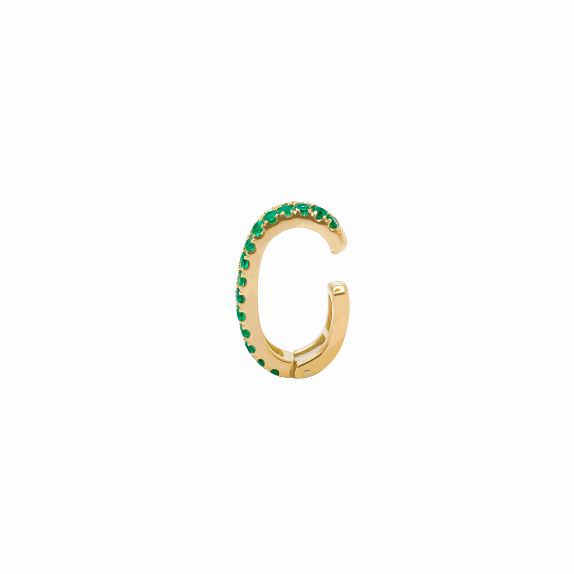 Medio arete piercing en oro amarillo 18K semiabierto brillantes con esmeraldas