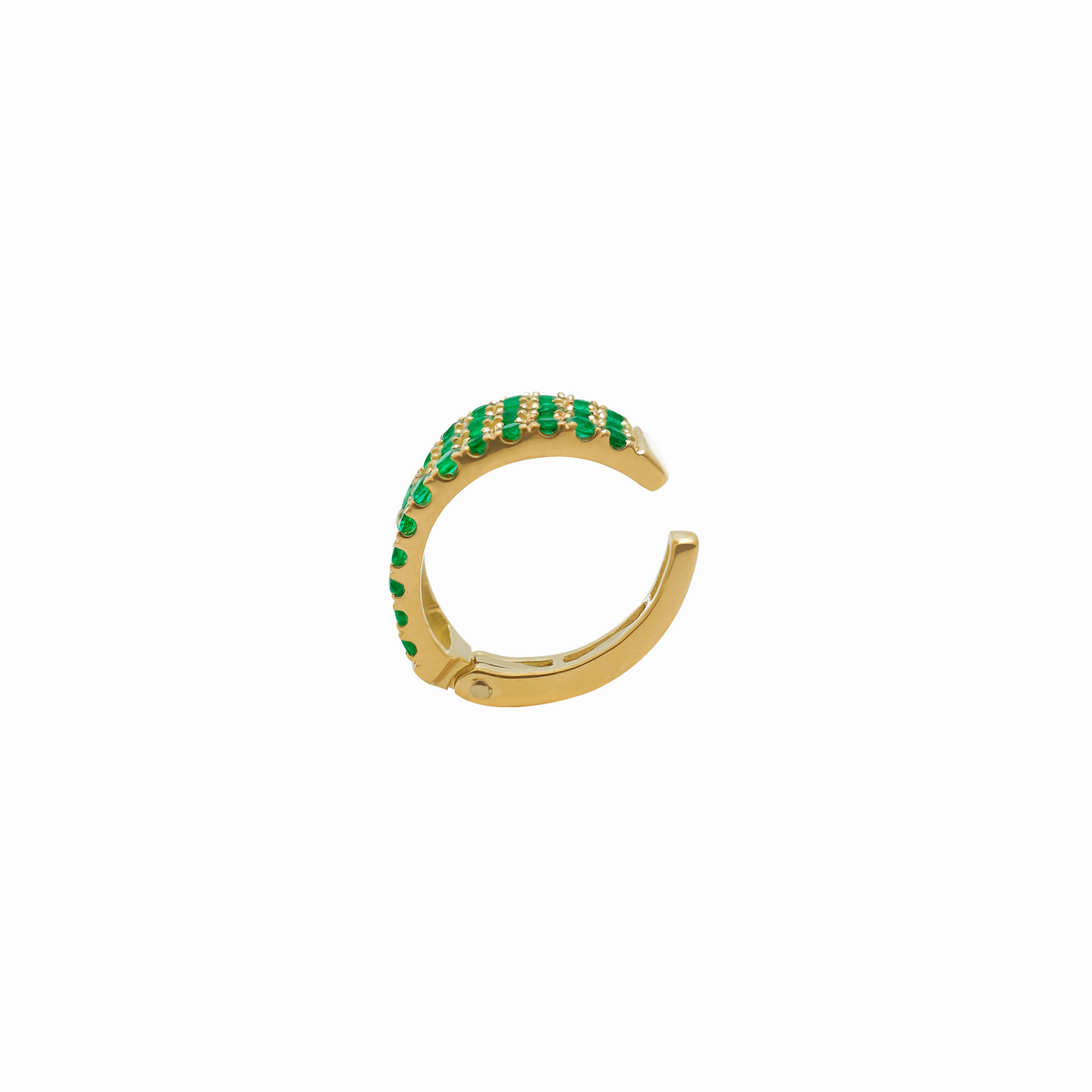 Arete piercing en oro amarillo 18K 3 hileras con esmeraldas