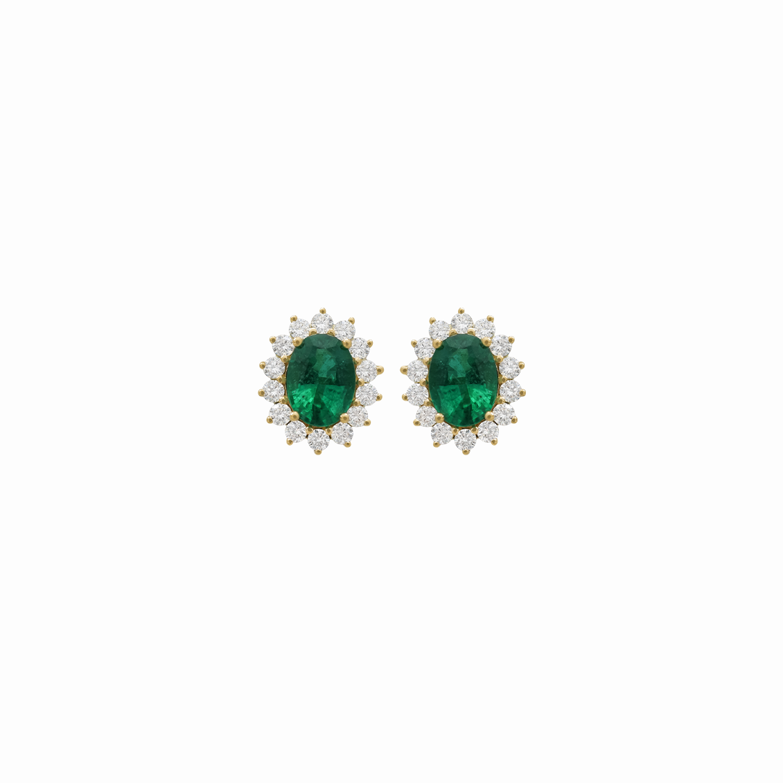 Aretes en oro amarillo 18K Lady Di. con esmeraldas ovales y brillantes