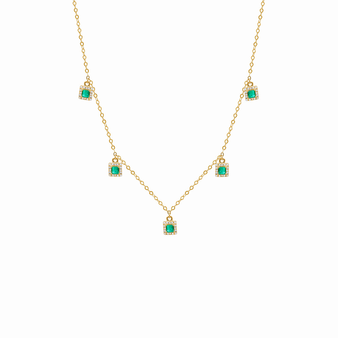 Collar en oro amarillo 18K de esmeraldas princess y brillantes
