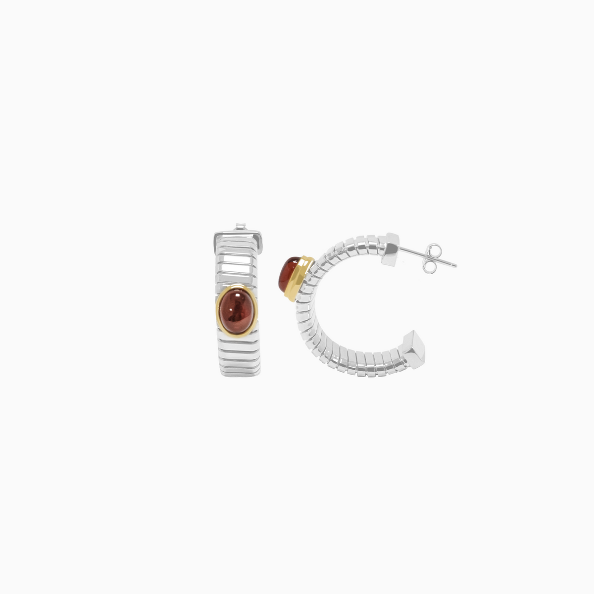 Aretes Ánima con Granates en plata 925 en oro 18k