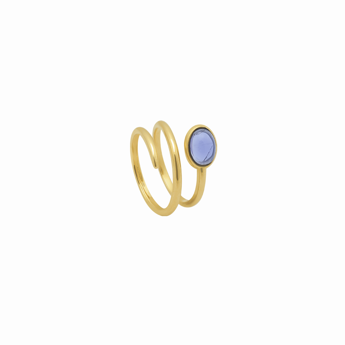 Anillo en oro amarillo 18K con cabuchón de iolita con aro doble