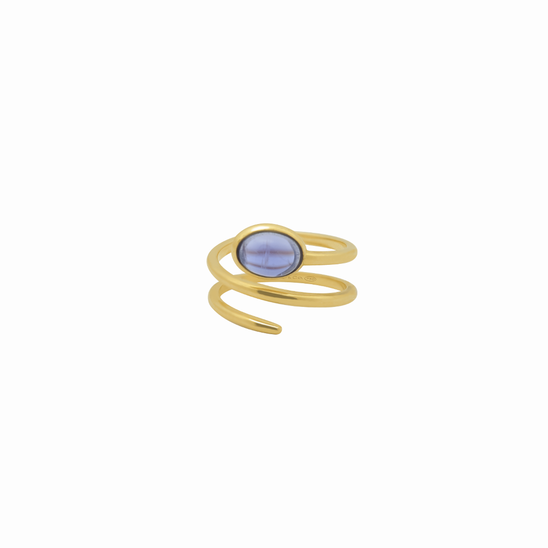 Anillo en oro amarillo 18K con cabuchón de iolita con aro doble