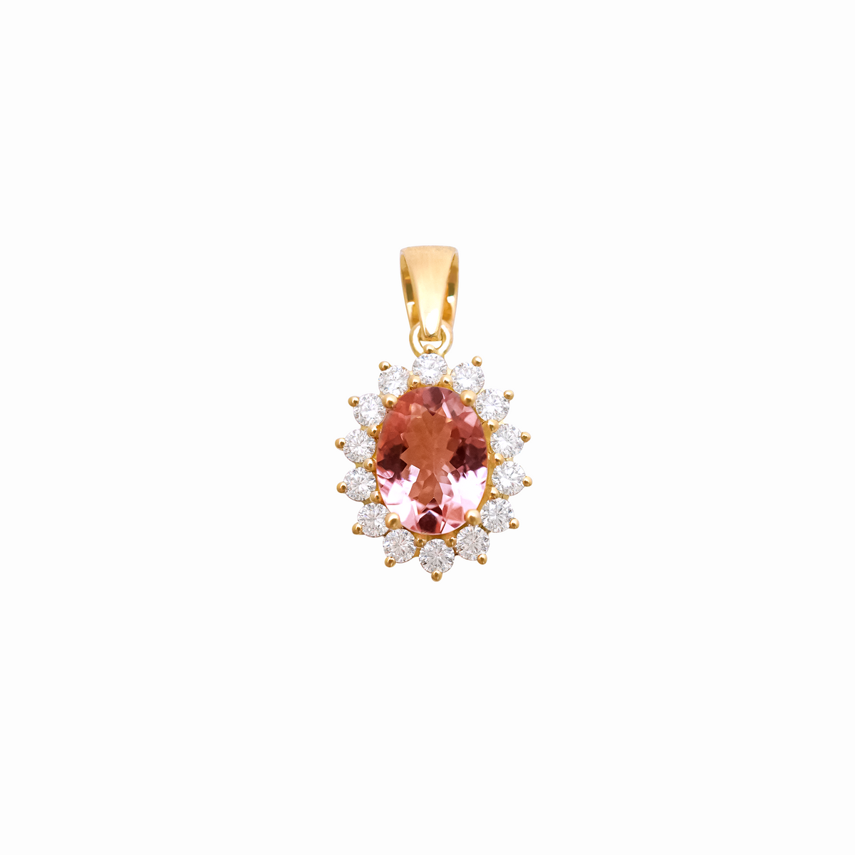 Dije en oro amarillo 18K Lady Di con morganita y brillantes